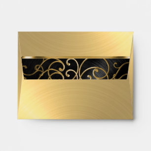 Quinceanera Black and Gold Filigree Swirls Envelope