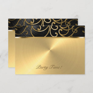 Quinceanera Black and Gold Filigree Swirls Invitation