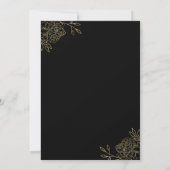 Quinceanera Black and Gold Outline Flowers Floral Invitation (Back)