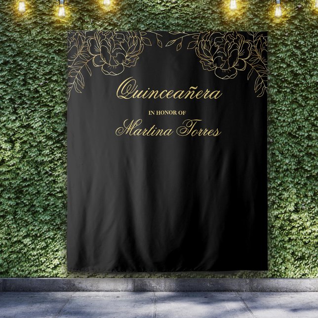 Quinceanera Black and Gold Photo Booth Backdrop (Creator Uploaded)