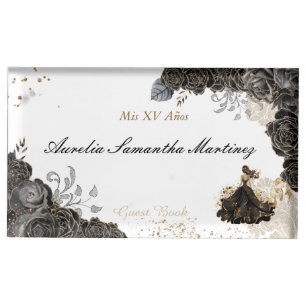 Quinceañera Black and Gold Table Place Card Holder
