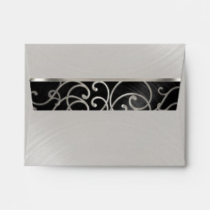 Quinceanera Black and Silver Filigree Swirls Envelope