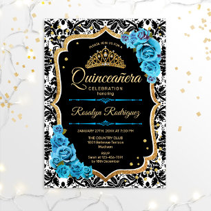 Quinceanera - Black Blue Gold Invitation