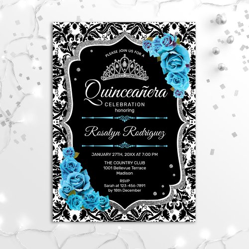 Quinceanera _ Black Blue Silver Invitation