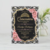 Quinceanera - Black Blush Pink Gold Invitation (Standing Front)