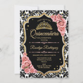 Quinceanera - Black Blush Pink Gold Invitation (Front)