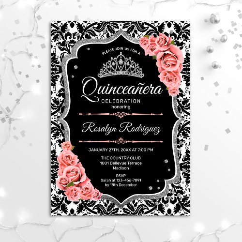 Quinceanera _ Black Blush Pink Silver Invitation