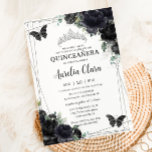 Quinceañera Black Floral Roses Princess Silver Invitation<br><div class="desc">Personalize this lovely quinceañera invitation with own wording easily and quickly,  simply press the customize it button to further re-arrange and format the style and placement of the text.  Matching items available in store!  (c) The Happy Cat Studio</div>