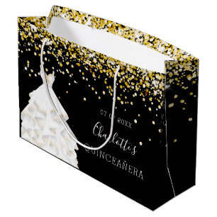 Quinceanera black gold dress name large gift bag