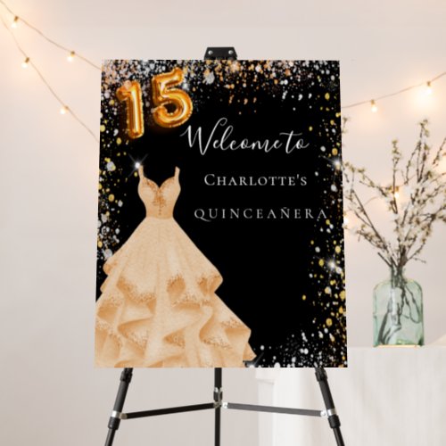 Quinceanera black gold glitter dress welcome foam board