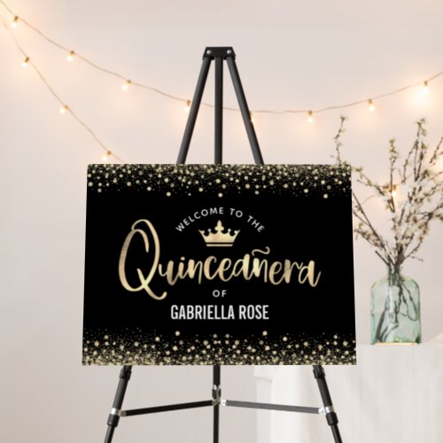 Quinceaera Black Gold Glitter Foil Crown Welcome Foam Board