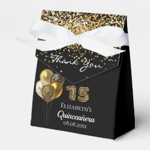 Quinceanera black gold glitter leopard thank you favor boxes