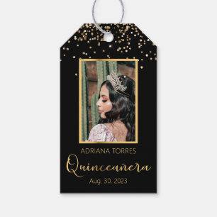 Quinceanera Black Gold Photo Favor Gift Tag