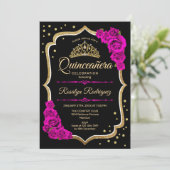 Quinceanera - Black Gold Pink Invitation (Standing Front)