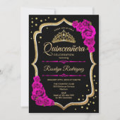Quinceanera - Black Gold Pink Invitation (Front)