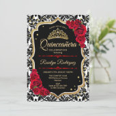 Quinceanera - Black Gold Red Invitation (Standing Front)