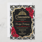 Quinceanera - Black Gold Red Invitation (Front)