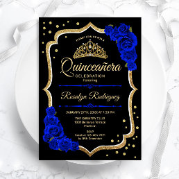 Quinceanera - Black Gold Royal Blue Invitation