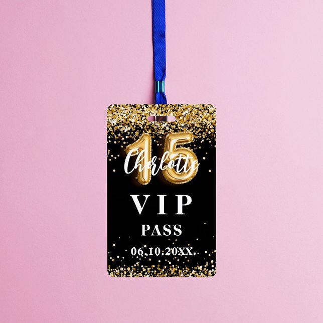 Quinceanera black gold vip party pass badge (Creator Uploaded)