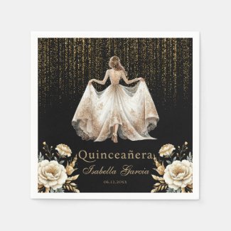 Quinceañera Black Ivory Gold Watercolor
