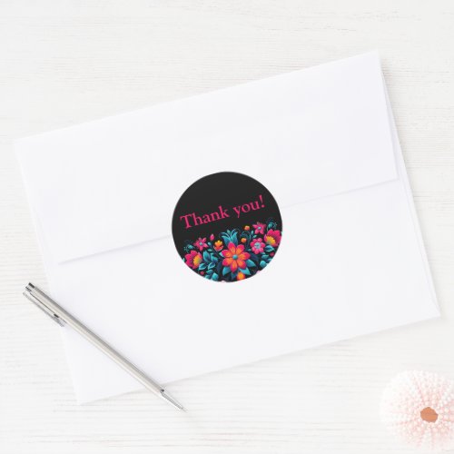 Quinceanera Black Mexican Fiesta Thank You Classic Round Sticker