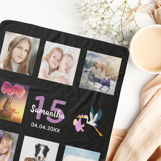 Quinceanera black photo collage name sherpa blanket (Creator Uploaded)