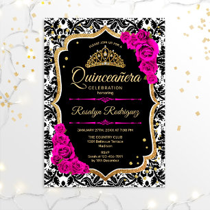 Quinceanera - Black Pink Gold Invitation