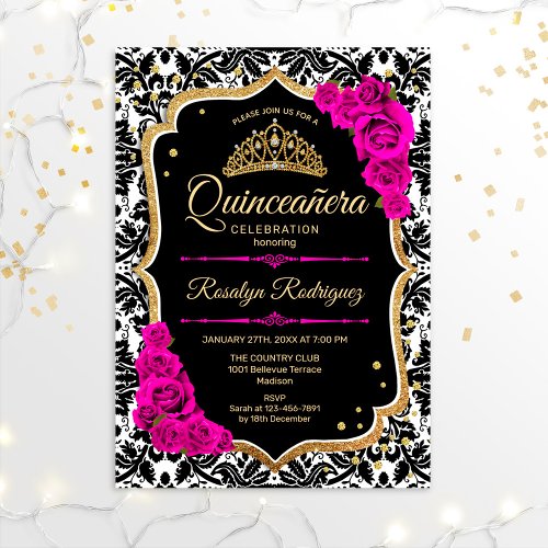 Quinceanera _ Black Pink Gold Invitation