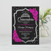 Quinceanera - Black Pink Silver Invitation (Standing Front)