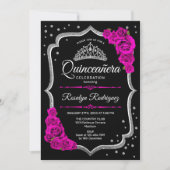 Quinceanera - Black Pink Silver Invitation (Front)