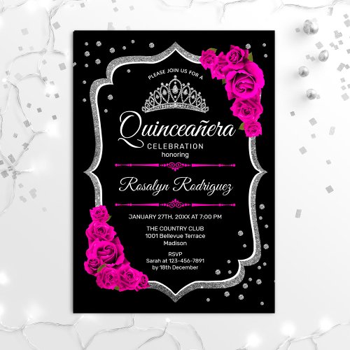 Quinceanera _ Black Pink Silver Invitation