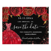 Quinceanera black red dress budget save the date flyer (Front)