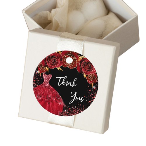 Quinceanera black red dress thank you favor tags