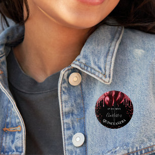 Quinceanera black red glitter balloons button