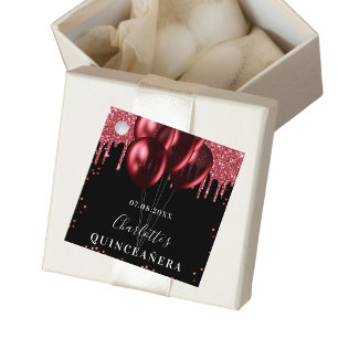 Quinceanera black red glitter balloons favor tags