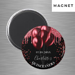 Quinceanera black red glitter balloons magnet<br><div class="desc">For an elegant Quinceañera,  15th birthday party. A chic black background. Decorated with rose gold faux glitter drips,  paint dripping look,  glitter sparkles and balloons.  Personalize and add the name and age/text</div>
