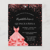 Quinceanera black red glitter dress invitation (Front)