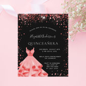 Quinceanera black red glitter dress invitation