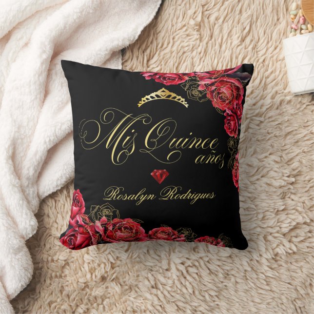 Quinceanera - black red gold decorations Sign  Throw Pillow (Blanket)