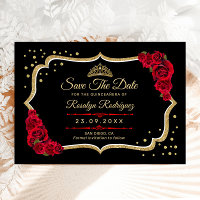 Quinceanera Black Red Gold Floral