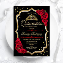 Quinceanera - Black Red Gold Invitation