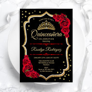 Quinceanera - Black Red Gold Invitation