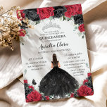 Quinceañera Black Red Roses Floral Princess Dress Invitation<br><div class="desc">Personalize this lovely black and red roses floral quinceañera invitation with your own wording easily and quickly. Click the Edit Using Design Tools button to further edit the text, wording, font style, font size, font color, add more text, move or remove some images. The butterfly, quince girl and crown are...</div>