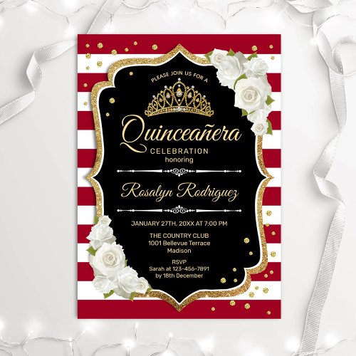 Quinceanera _ Black Red White Gold Invitation