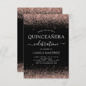Quinceanera Black Rose Gold Blush Pink Invitation (Front/Back)