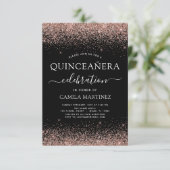 Quinceanera Black Rose Gold Blush Pink Invitation (Standing Front)