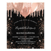 Quinceanera black rose gold budget invitation flyer (Front)