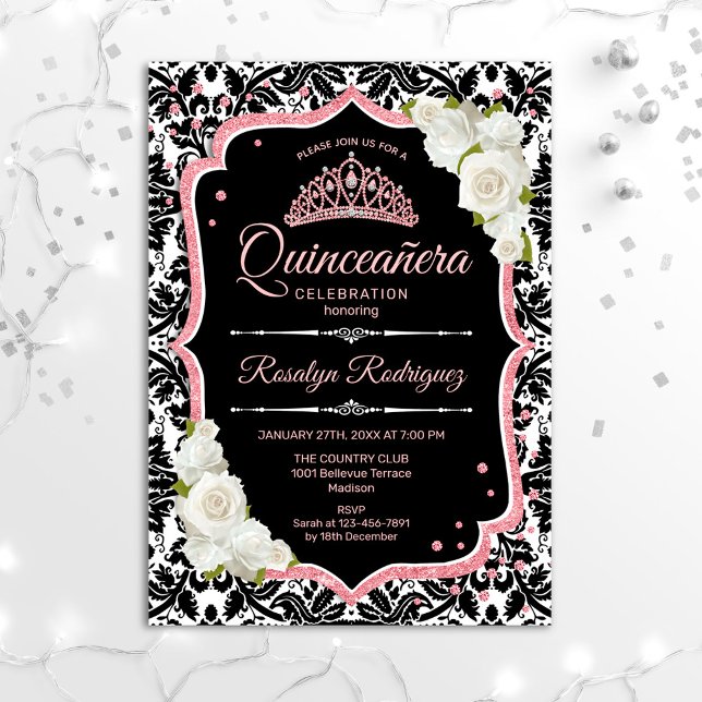 Quinceanera - Black Rose Gold Invitation (Creator Uploaded)