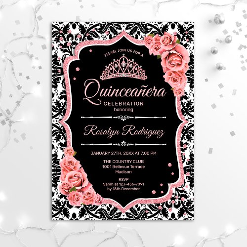 Quinceanera _ Black Rose Gold Invitation