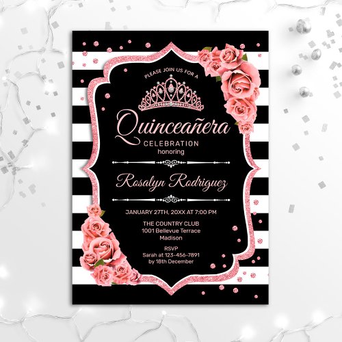 Quinceanera _ Black Rose Gold Invitation